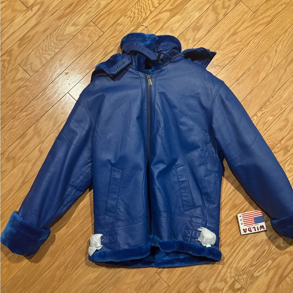 Wilda genuine leather, royal blue, fur coat in Style #3109 Size L